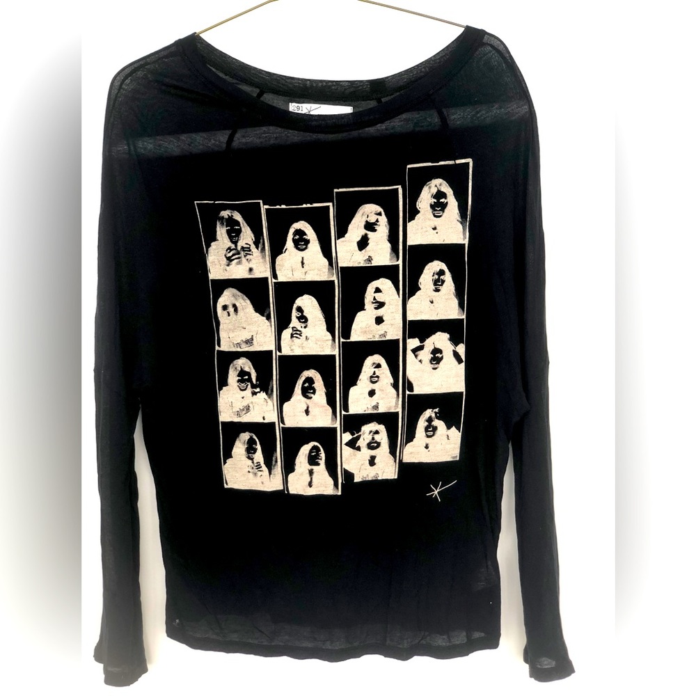 Long Sleeve T-shirt loose fit Size:S Black with white reverse negative print